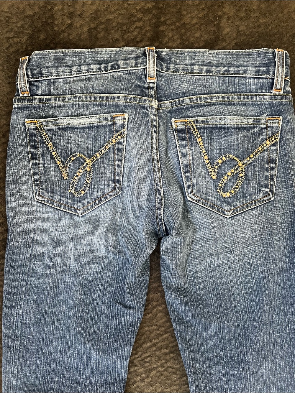 Vintage bebe Y2K Rhinestone Jeans Lightly Destroyed Fade Wash Denim 27 - Picture 5 of 7